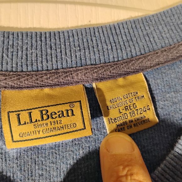 L.L. Bean henley thermal tshirt mens L large blue waffle knit long sleeve 187244 - Picture 6 of 7